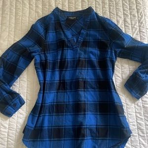 Buffalo check, cobalt blue flannel shirt. XL but fits like S/M